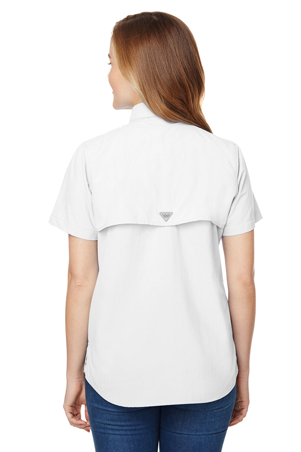 Columbia 7313 Womens Bahama Moisture Wicking Short Sleeve Button Down Shirt w/ Double Pockets White Back