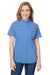 Columbia 7313 Womens Bahama Moisture Wicking Short Sleeve Button Down Shirt w/ Double Pockets White Cap Blue Front