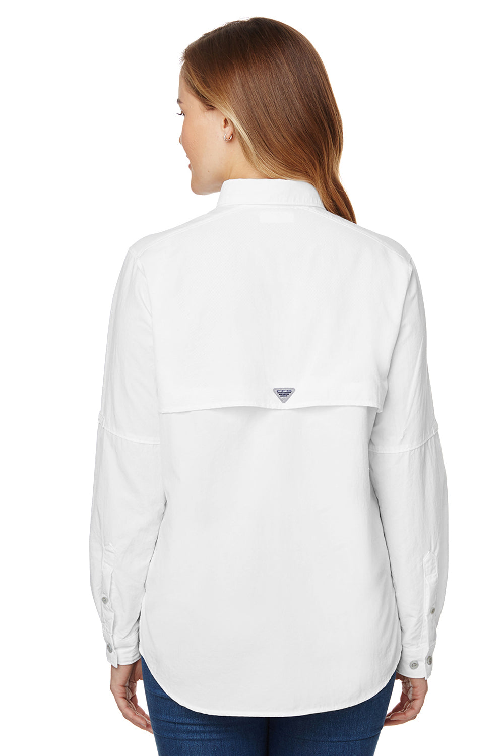 Columbia 7314 Womens Bahama Moisture Wicking Long Sleeve Button Down Shirt w/ Double Pockets White Back