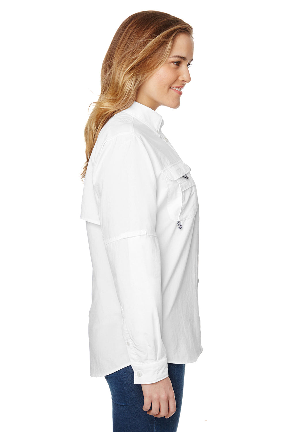 Columbia 7314 Womens Bahama Moisture Wicking Long Sleeve Button Down Shirt w/ Double Pockets White Side