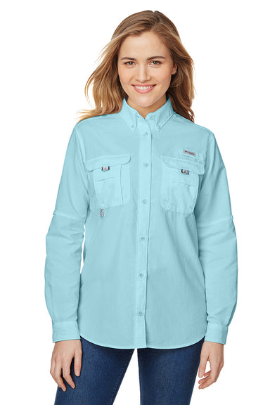 Columbia 7314 Womens Bahama Moisture Wicking Long Sleeve Button Down Shirt w/ Double Pockets Clear Blue Front
