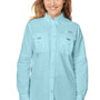 Columbia Womens Bahama Moisture Wicking Long Sleeve Button Down Shirt w/ Double Pockets - Clear Blue