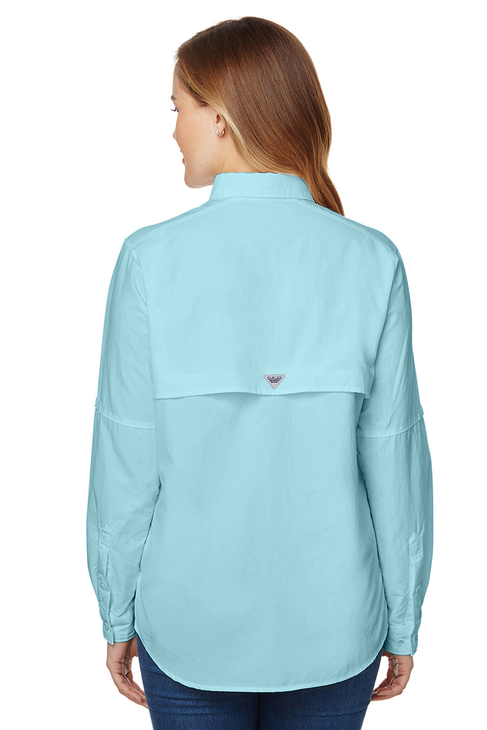 Columbia 7314 Womens Bahama Moisture Wicking Long Sleeve Button Down Shirt w/ Double Pockets Clear Blue Back