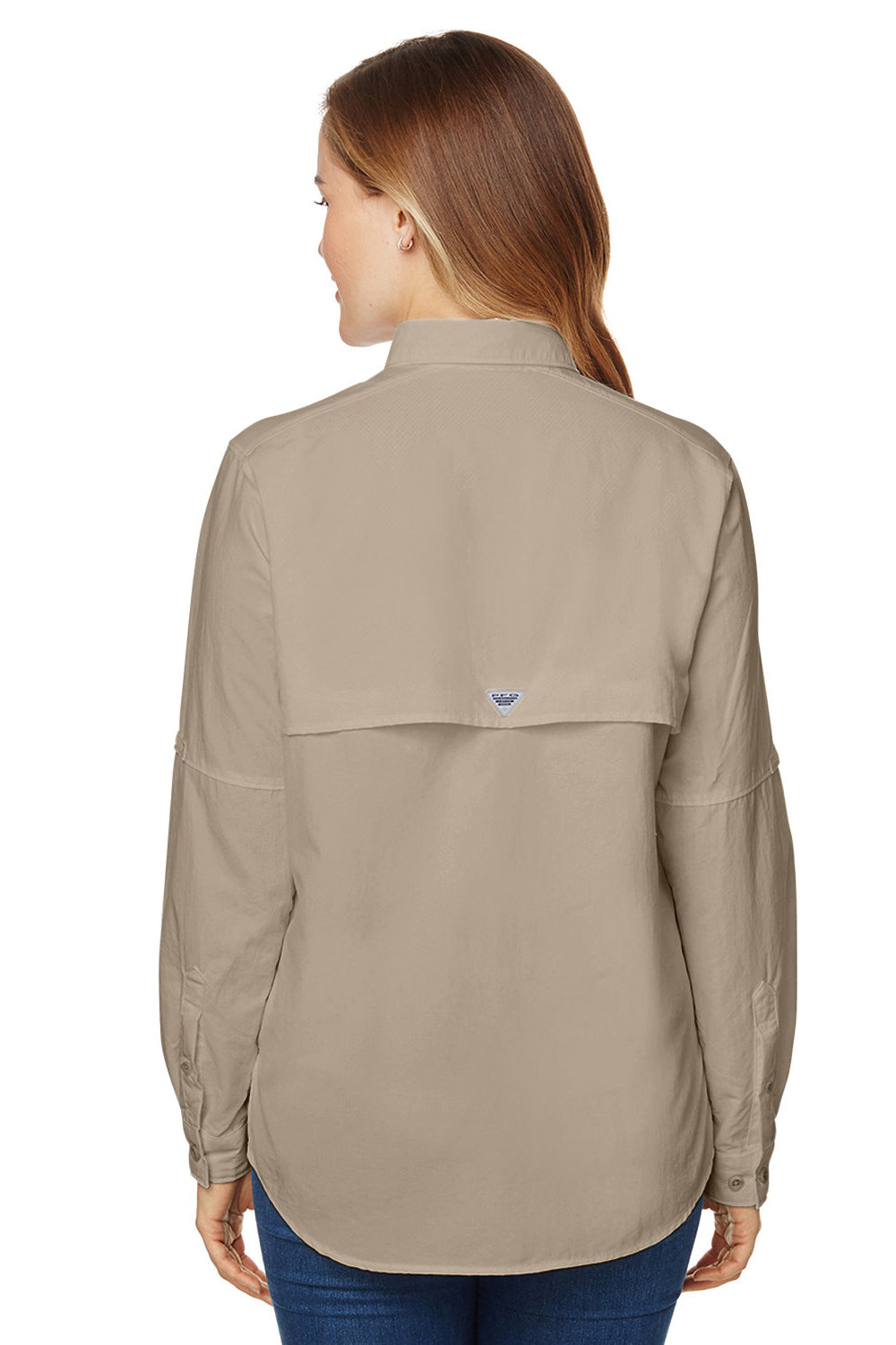Columbia 7314/139656 Womens Bahama Moisture Wicking Long Sleeve Button Down Shirt w/ Double Pockets Fossil Back