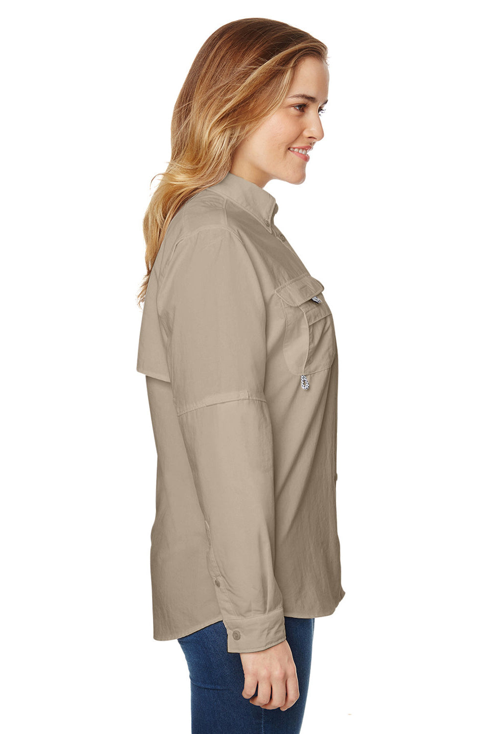 Columbia 7314/139656 Womens Bahama Moisture Wicking Long Sleeve Button Down Shirt w/ Double Pockets Fossil SIde