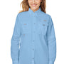 Columbia Womens Bahama Moisture Wicking Long Sleeve Button Down Shirt w/ Double Pockets - White Cap Blue