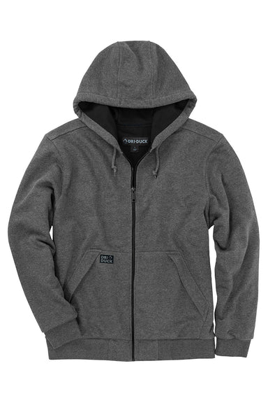 Dri Duck 7348 Mens Mission Fleece Full Zip Hooded Sweatshirt Dark Oxford Grey Flat Front