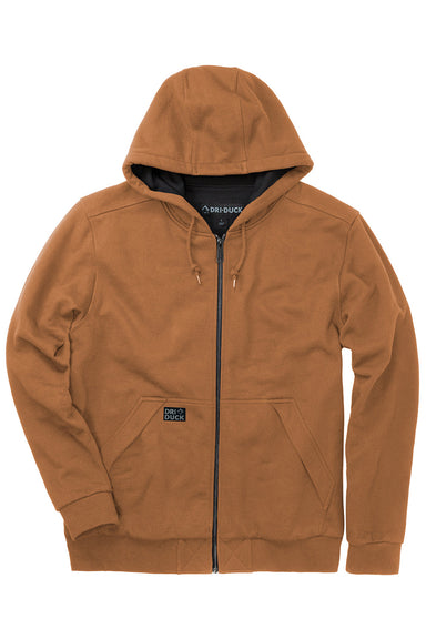 Dri Duck 7348 Mens Mission Fleece Full Zip Hooded Sweatshirt Saddle Brown Flat Front