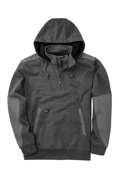 Dri Duck 7349 Mens Mission Fleece 1/4 Zip Hooded Sweatshirt Dark Oxford Grey Flat Front