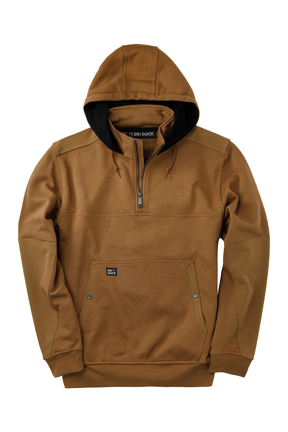Dri Duck 7349 Mens Mission Fleece 1/4 Zip Hooded Sweatshirt Saddle Brown Flat Front