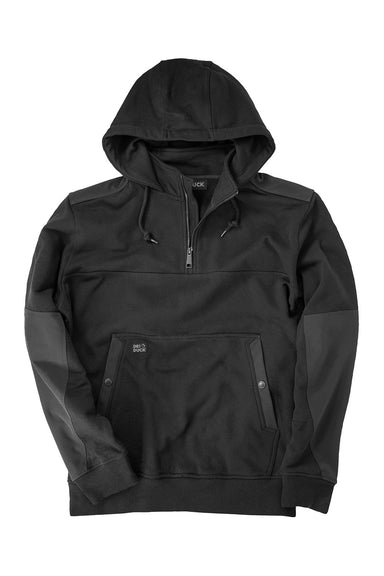 Dri Duck 7349 Mens Mission Fleece 1/4 Zip Hooded Sweatshirt Black Flat Front