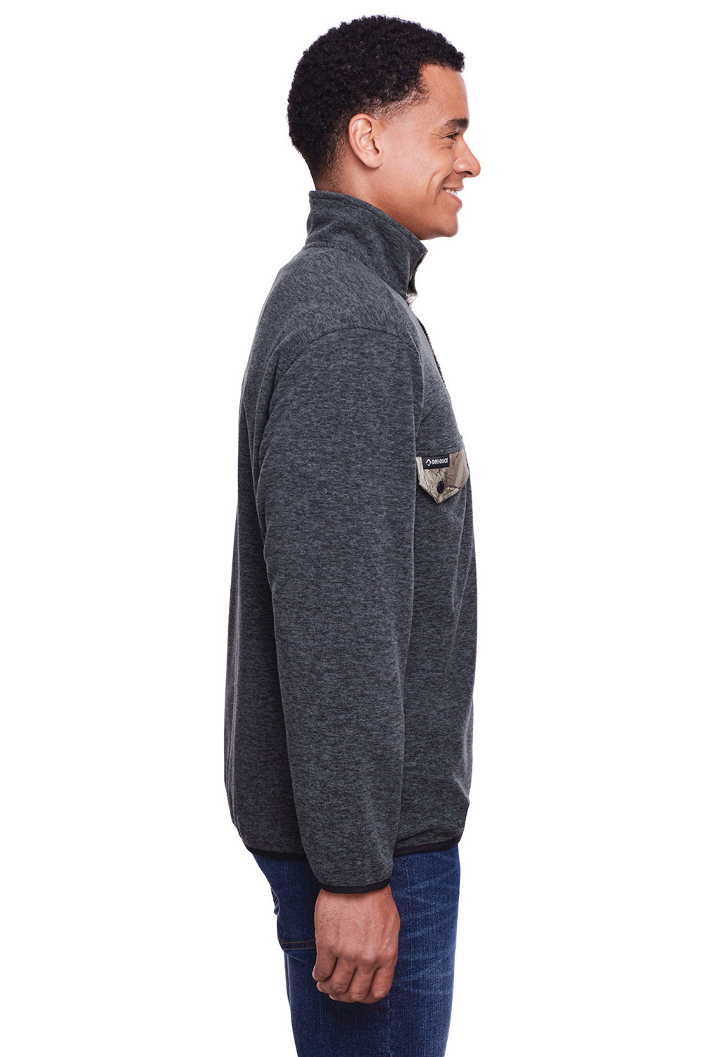 Dri Duck 7352 Mens Denali Fleece 1/4 Zip Sweatshirt Charcoal Grey/Real Tree Camo Side