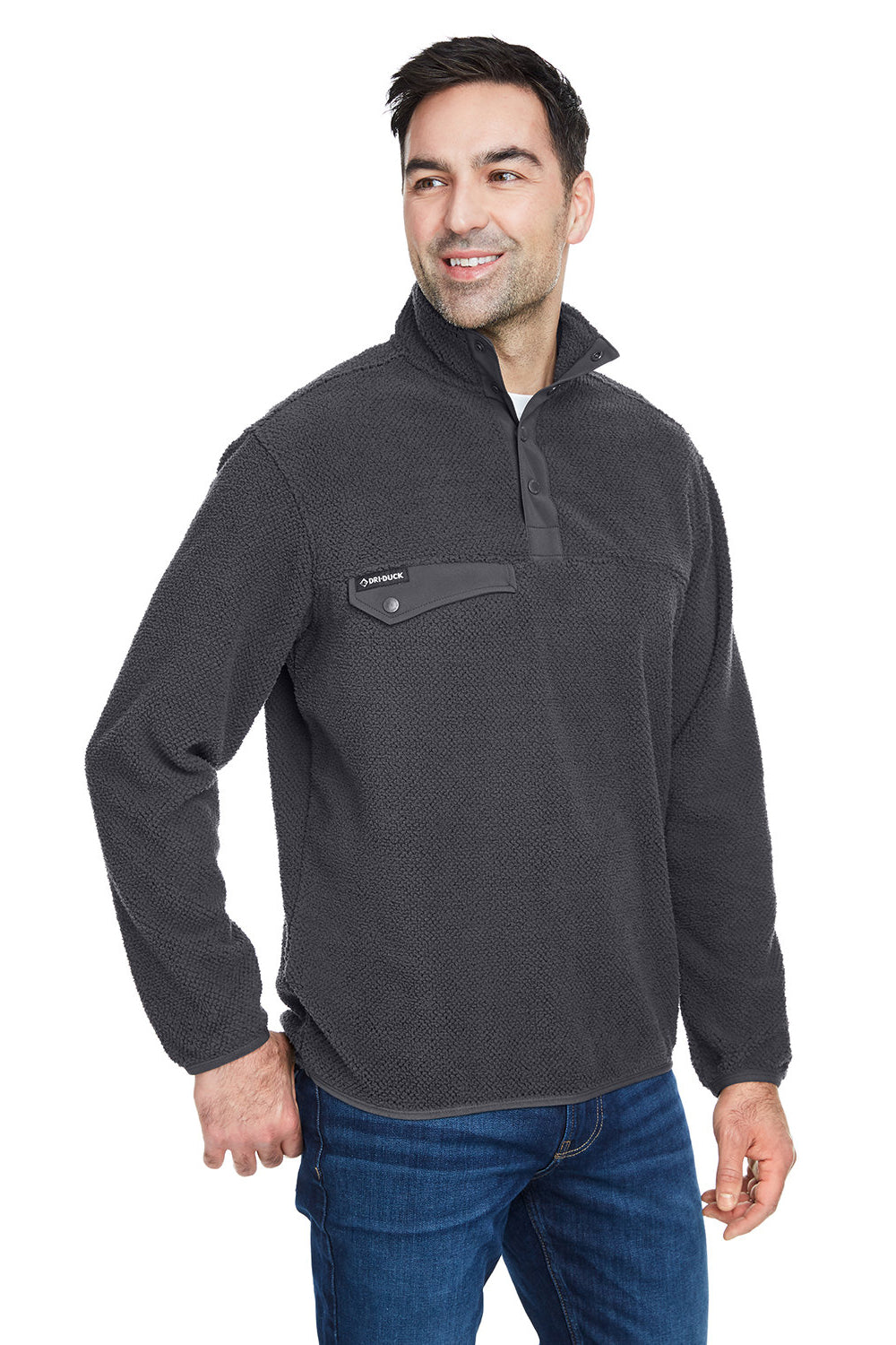 Dri Duck 7355 Mens Brooks Sherpa Fleece 1/4 Snap Sweatshirt Charcoal Grey 3Q