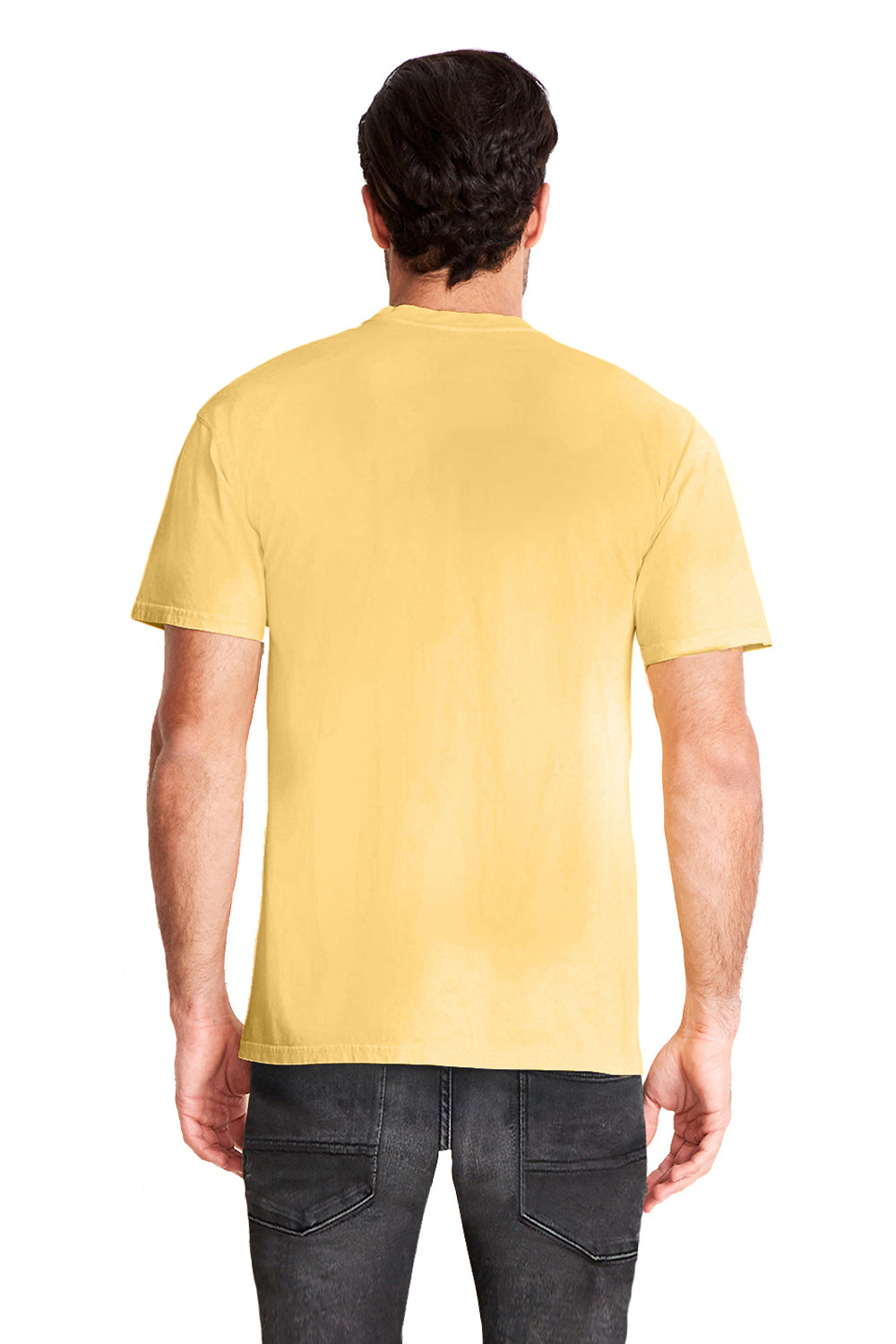 Next Level 7410 Mens Inspired Dye Jersey Short Sleeve Crewneck T-Shirt Blonde Yellow Back