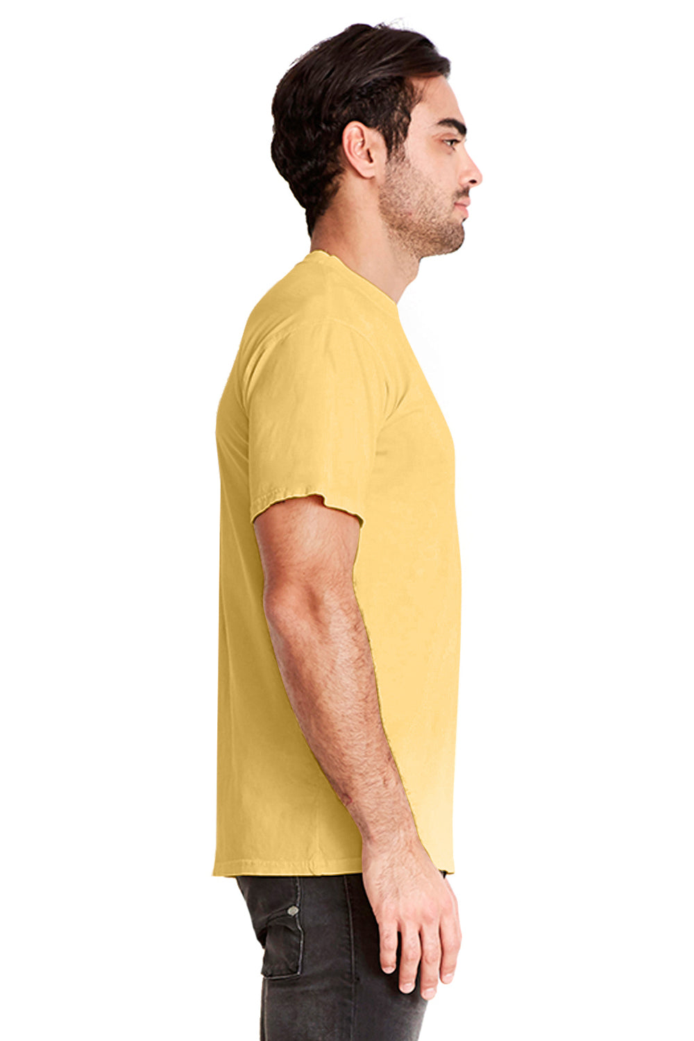 Next Level 7410 Mens Inspired Dye Jersey Short Sleeve Crewneck T-Shirt Blonde Yellow Side