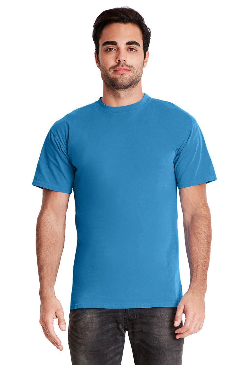 Next Level 7410 Mens Inspired Dye Jersey Short Sleeve Crewneck T-Shirt Ocean Blue Front