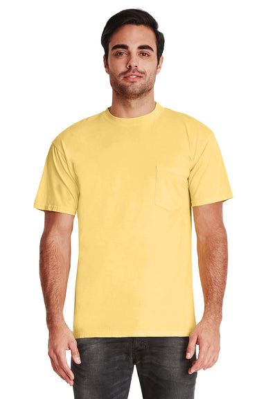 Next Level 7415 Mens Inspired Dye Jersey Short Sleeve Crewneck T-Shirt w/ Pocket Blonde Yellow Front