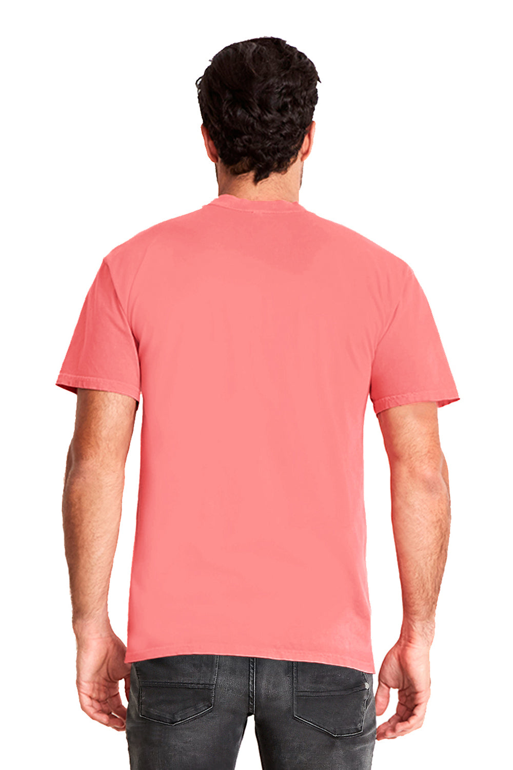 Next Level 7415 Mens Inspired Dye Jersey Short Sleeve Crewneck T-Shirt w/ Pocket Pink Guava Back