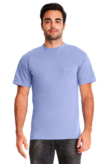 Next Level 7415 Mens Inspired Dye Jersey Short Sleeve Crewneck T-Shirt w/ Pocket Periwinkle Blue Front