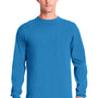 Next Level Mens Inspired Dye Jersey Long Sleeve Crewneck T-Shirt w/ Pocket - Ocean Blue - Closeout