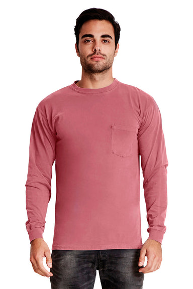 Next Level 7451 Mens Inspired Dye Jersey Long Sleeve Crewneck T-Shirt w/ Pocket Paprika Red Front