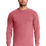 Next Level Mens Inspired Dye Jersey Long Sleeve Crewneck T-Shirt w/ Pocket - Smoked Paprika Red - Closeout