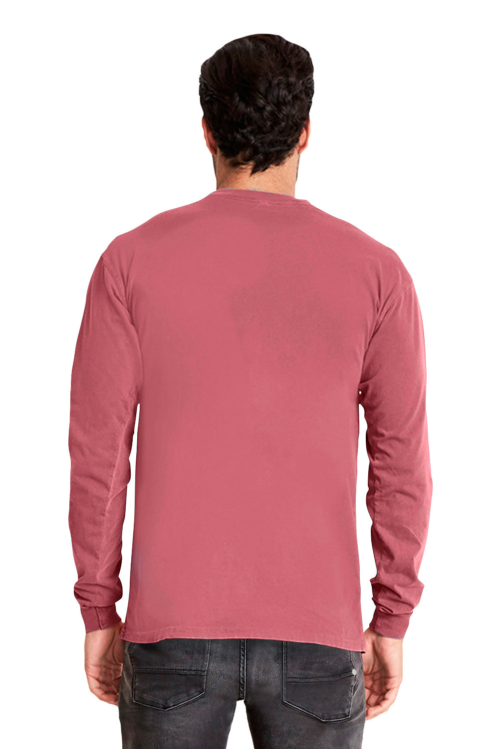 Next Level 7451 Mens Inspired Dye Jersey Long Sleeve Crewneck T-Shirt w/ Pocket Paprika Red Back