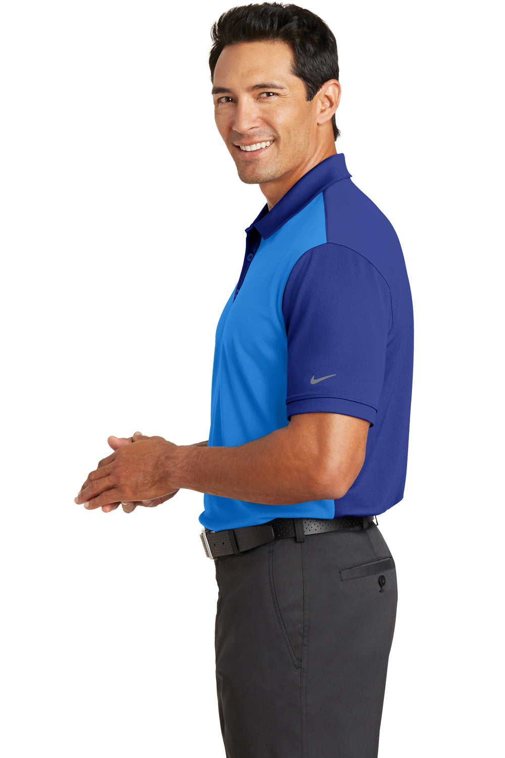 Nike 746101 Mens Icon Dri-Fit Moisture Wicking Short Sleeve Polo Shirt Photo Blue/Royal Blue Side