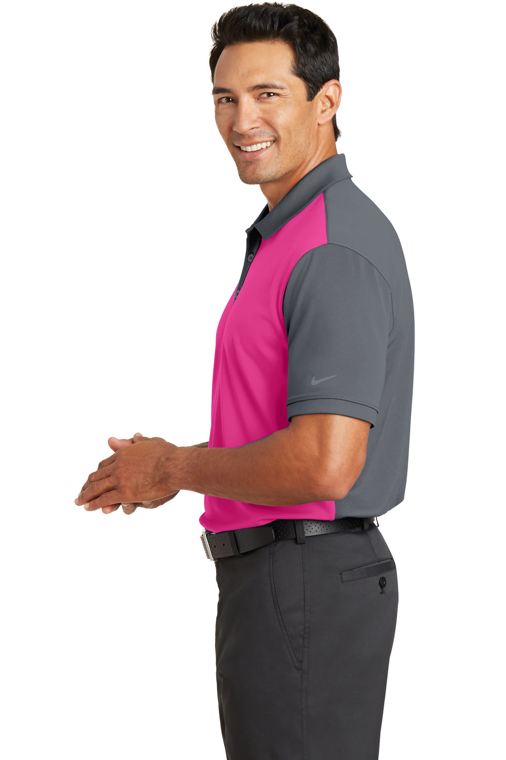 Nike 746101 Mens Icon Dri-Fit Moisture Wicking Short Sleeve Polo Shirt Vivid Pink/Dark Grey Side