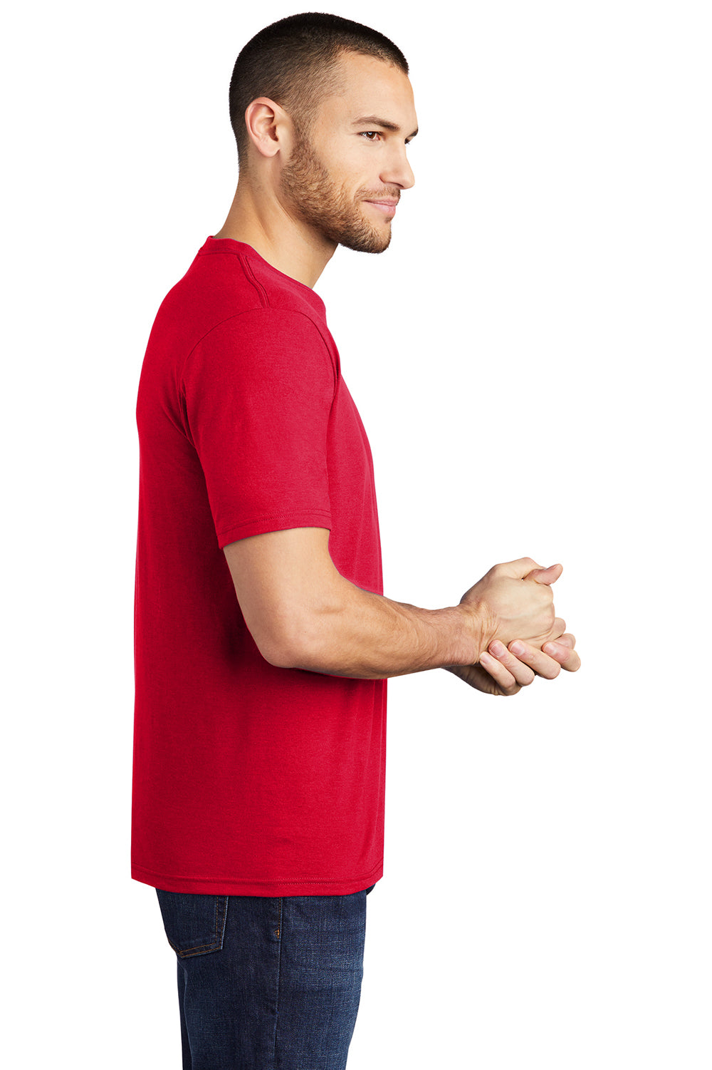 District DM130 Mens Perfect Tri Short Sleeve Crewneck T-Shirt Classic Red Side