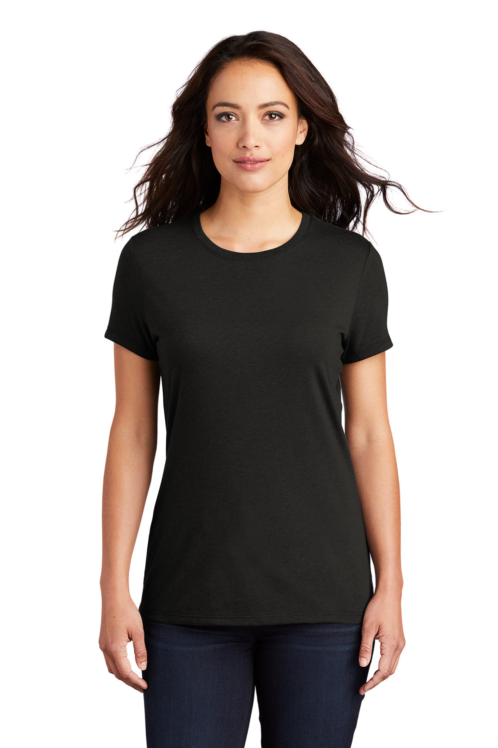 District DM130L Womens Perfect Tri Short Sleeve Crewneck T-Shirt Black Front
