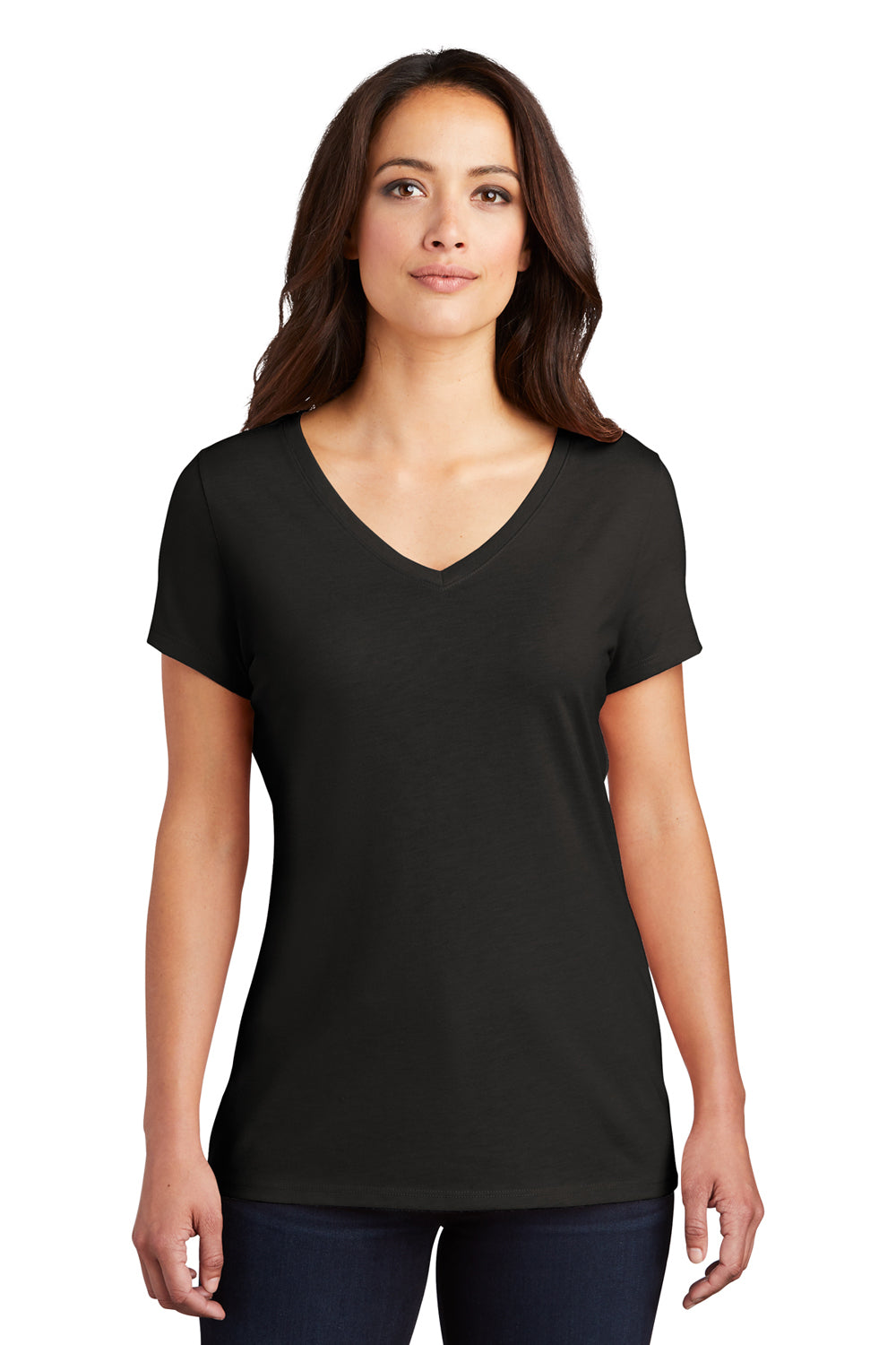 District DM1350L Womens Perfect Tri Short Sleeve V-Neck T-Shirt Black Front