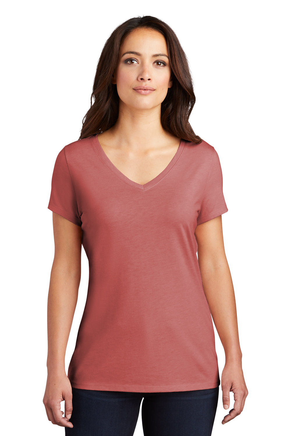 District DM1350L Womens Perfect Tri Short Sleeve V-Neck T-Shirt Blush Frost Front