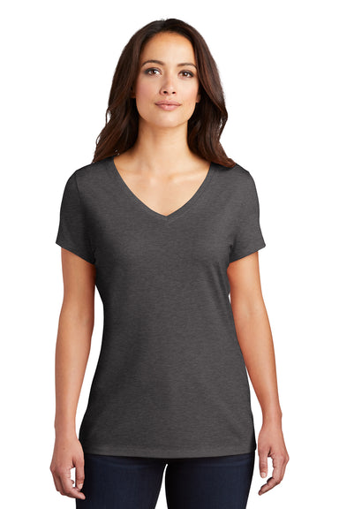 District DM1350L Womens Perfect Tri Short Sleeve V-Neck T-Shirt Heather Charcoal Grey Front