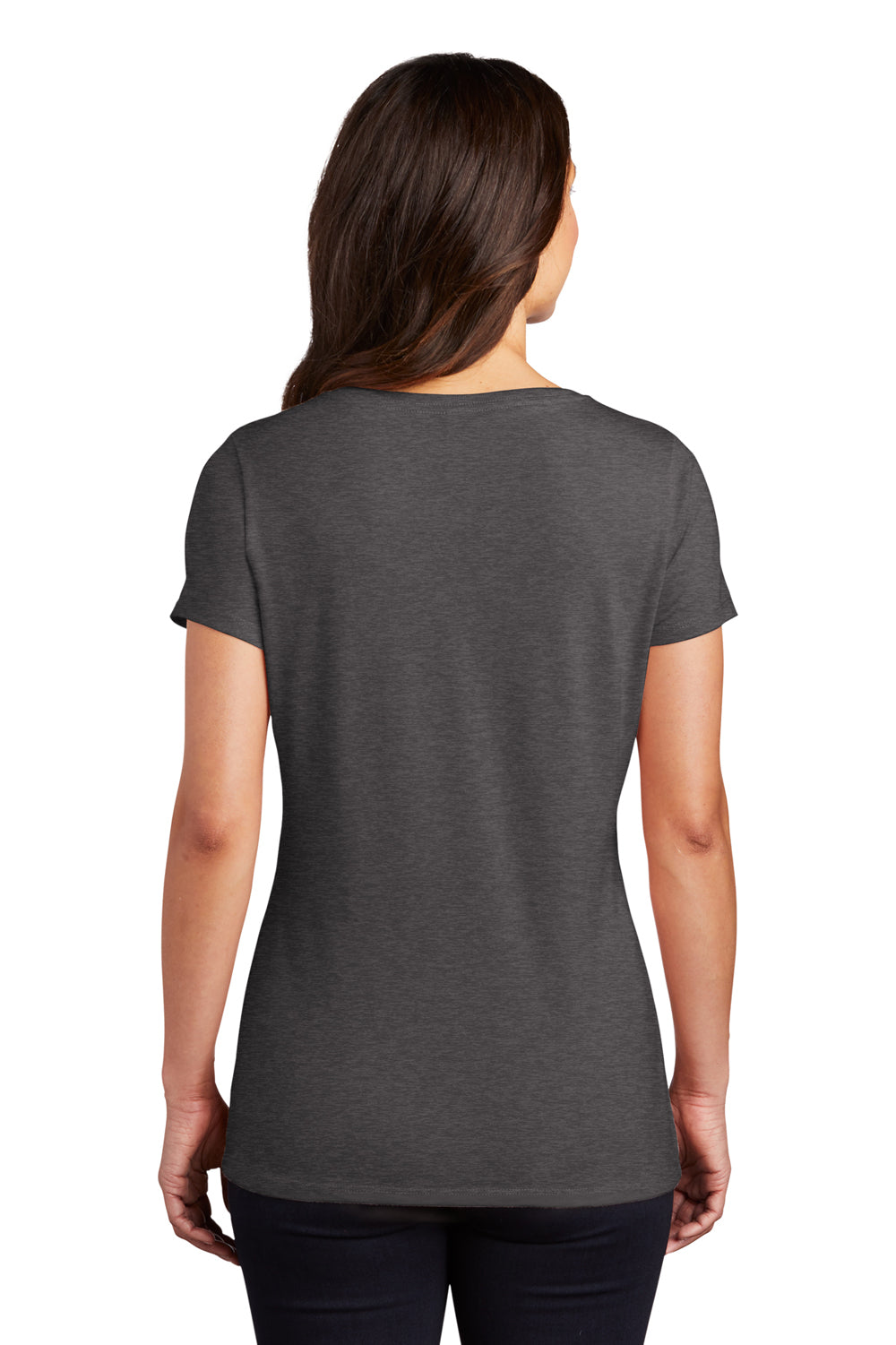 District DM1350L Womens Perfect Tri Short Sleeve V-Neck T-Shirt Heather Charcoal Grey Back