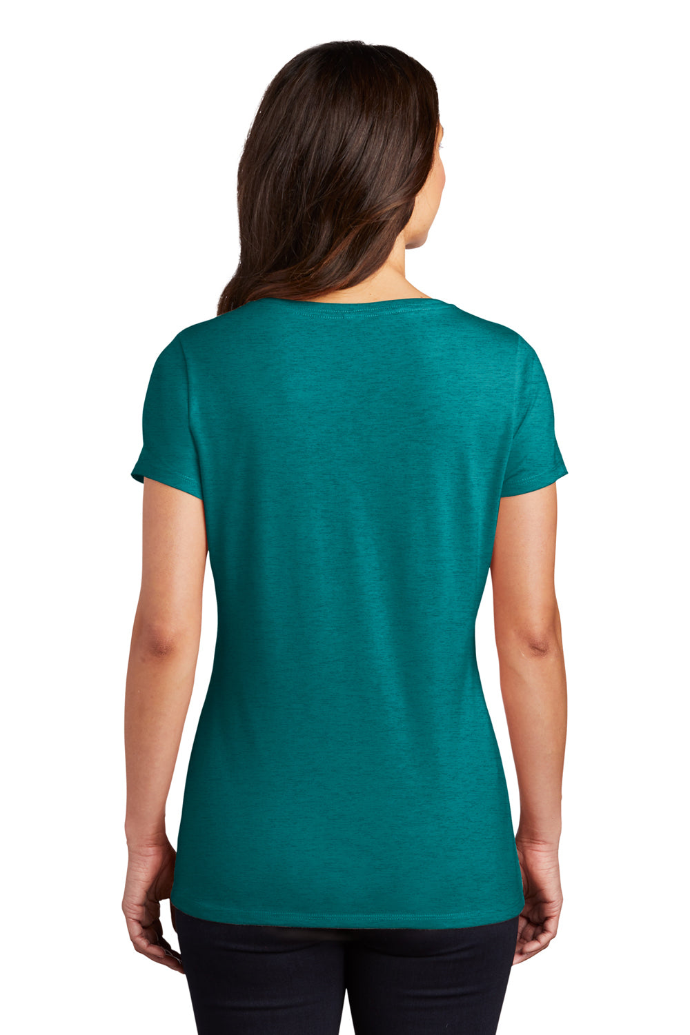 District DM1350L Womens Perfect Tri Short Sleeve V-Neck T-Shirt Heather Teal Blue Back