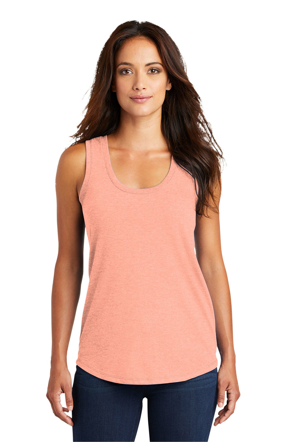 District DM138L Womens Perfect Tri Tank Top Heather Dusty Peach Front