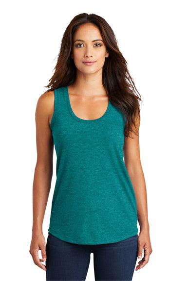 District DM138L Womens Perfect Tri Tank Top Heather Teal Blue Front
