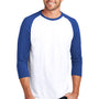 District Mens Perfect Tri 3/4 Sleeve Crewneck T-Shirt - White/Deep Royal Blue