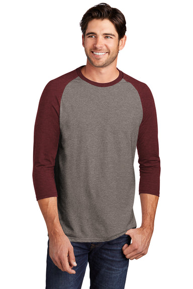 District DM136 Mens Perfect Tri 3/4 Sleeve Crewneck T-Shirt Grey Frost/Maroon Frost Front
