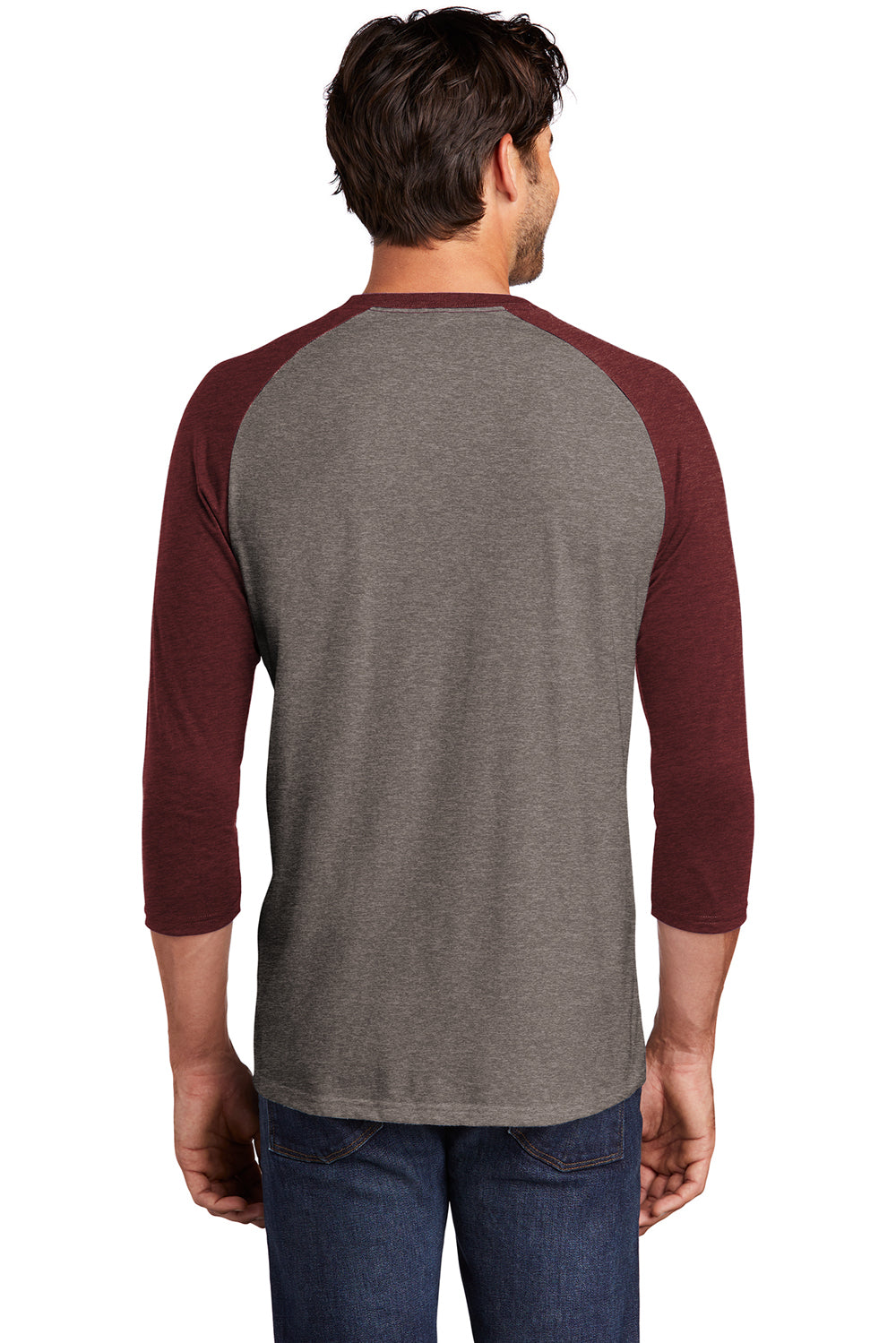 District DM136 Mens Perfect Tri 3/4 Sleeve Crewneck T-Shirt Grey Frost/Maroon Frost Back