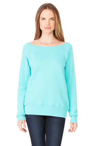 Bella + Canvas 7501 Womens Sponge Fleece Wide Neck Sweatshirt Teal Blue Front