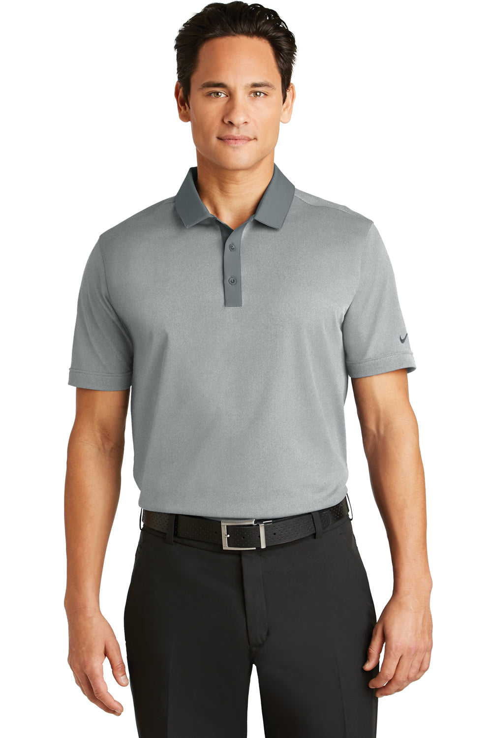 Nike 779798 Mens Dri-Fit Moisture Wicking Short Sleeve Polo Shirt Heather Grey Front
