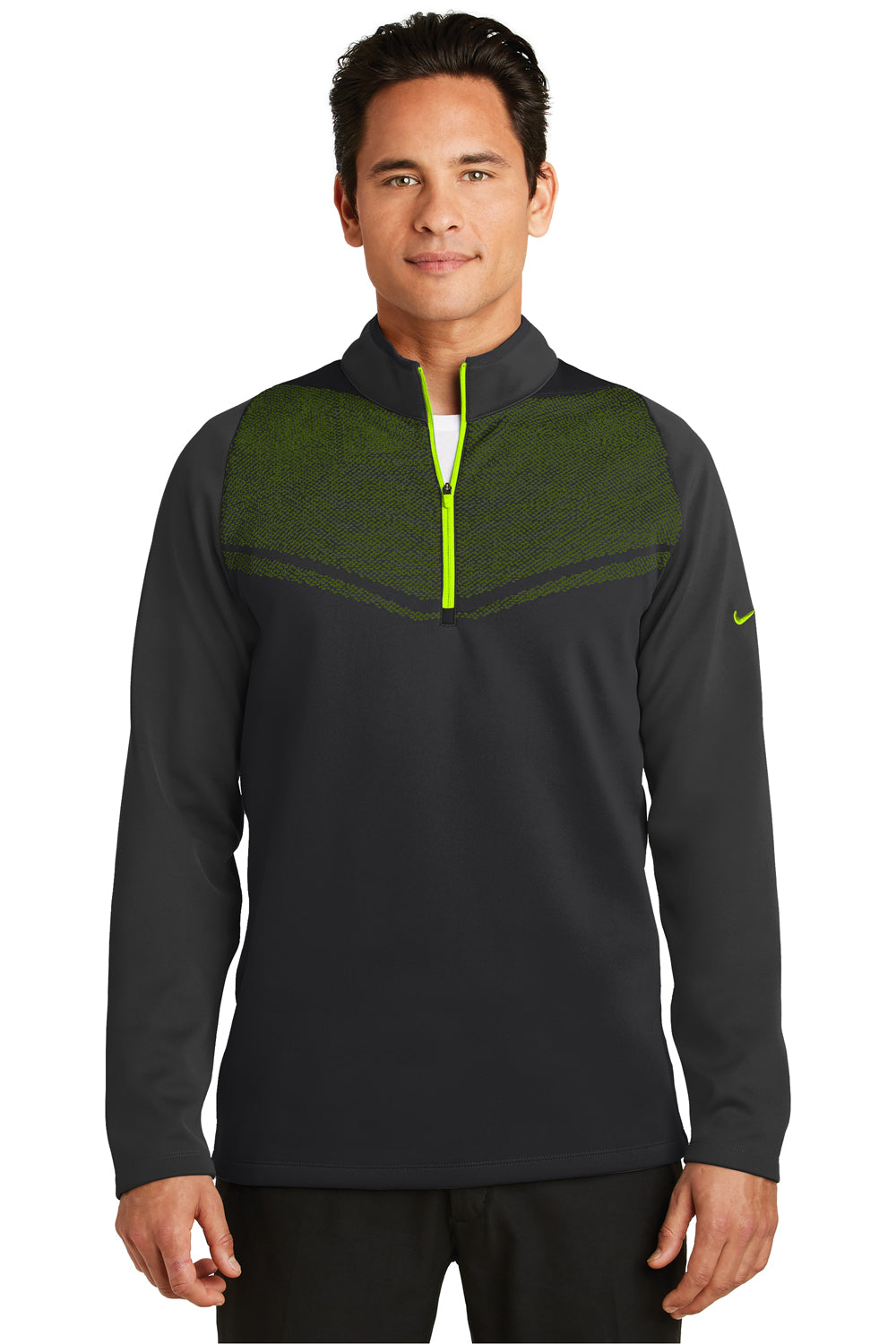 Nike 779803 Mens Hypervis Therma-Fit Moisture Wicking 1/4 Zip Sweatshirt Black/Volt Green Front