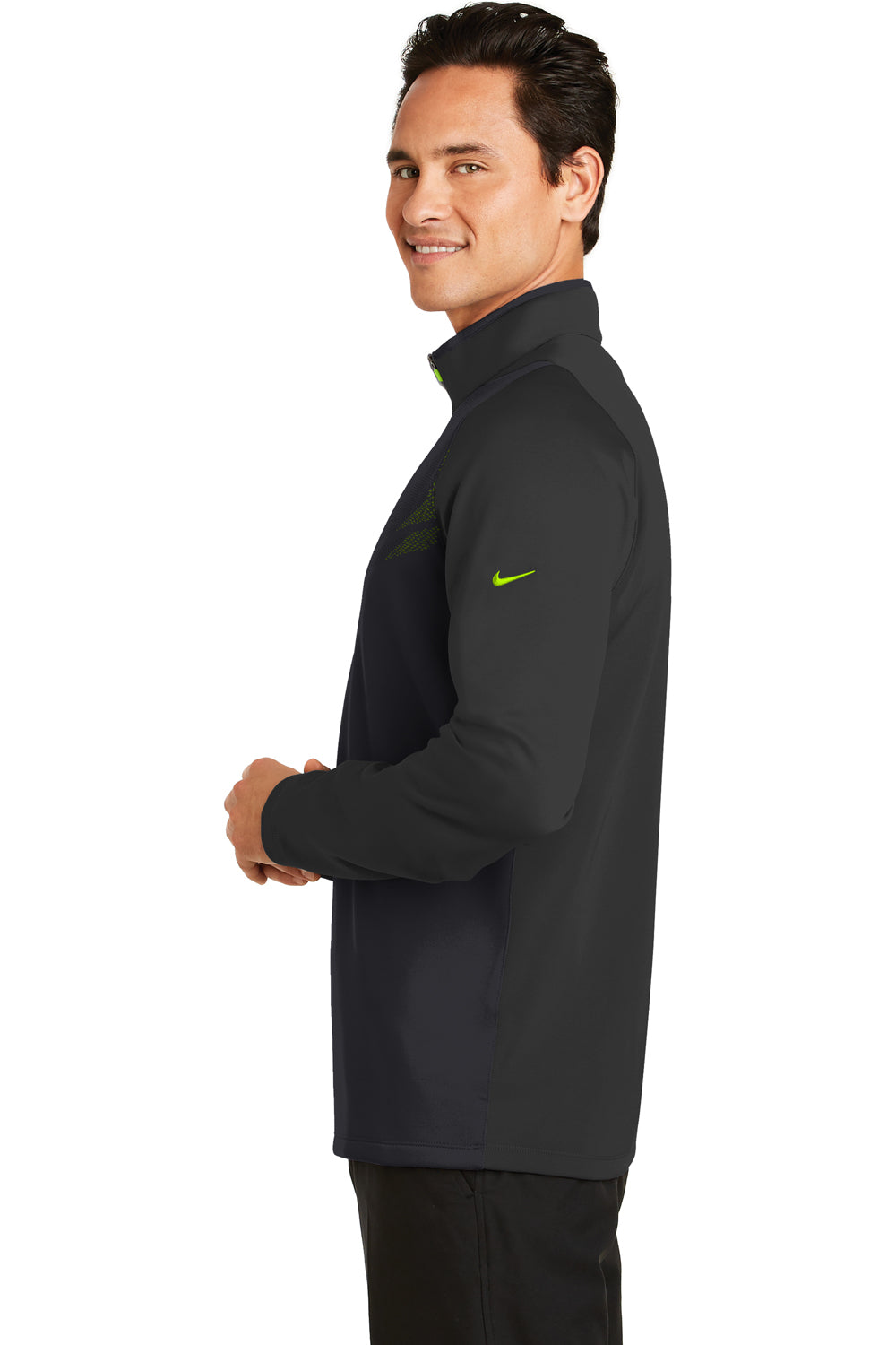 Nike 779803 Mens Hypervis Therma-Fit Moisture Wicking 1/4 Zip Sweatshirt Black/Volt Green Side