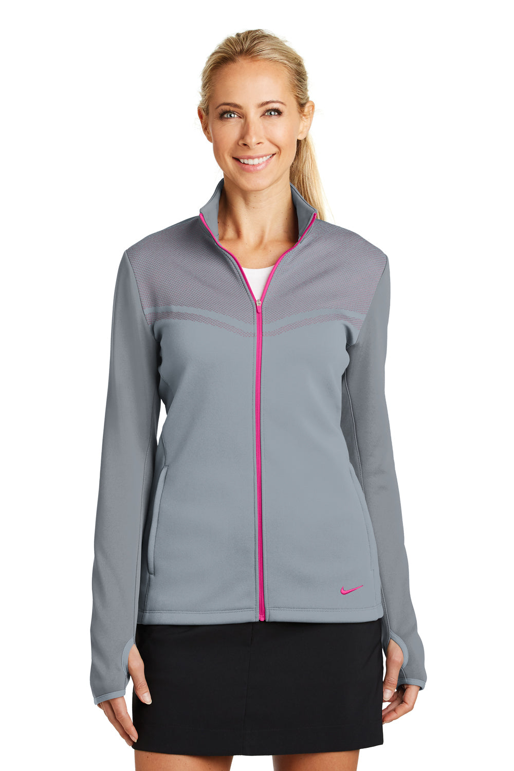Nike 779804 Womens Hypervis Therma-Fit Moisture Wicking Full Zip Sweatshirt Cool Grey/Vivid Pink Front