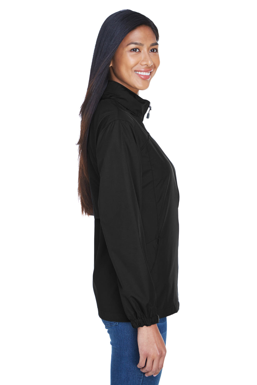 North End 78032 Womens Techno Lite Water Resistant Full Zip Hooded Jacket Black Side
