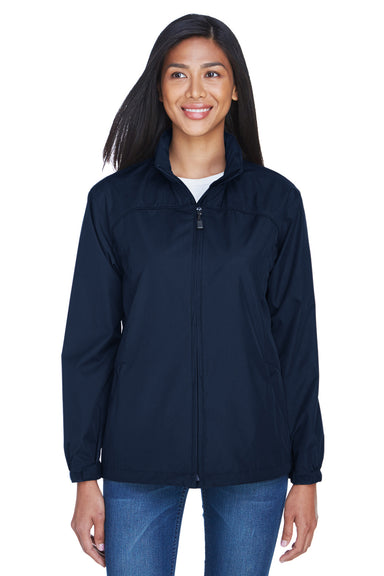 North End 78032 Womens Techno Lite Water Resistant Full Zip Hooded Jacket Navy Blue Front