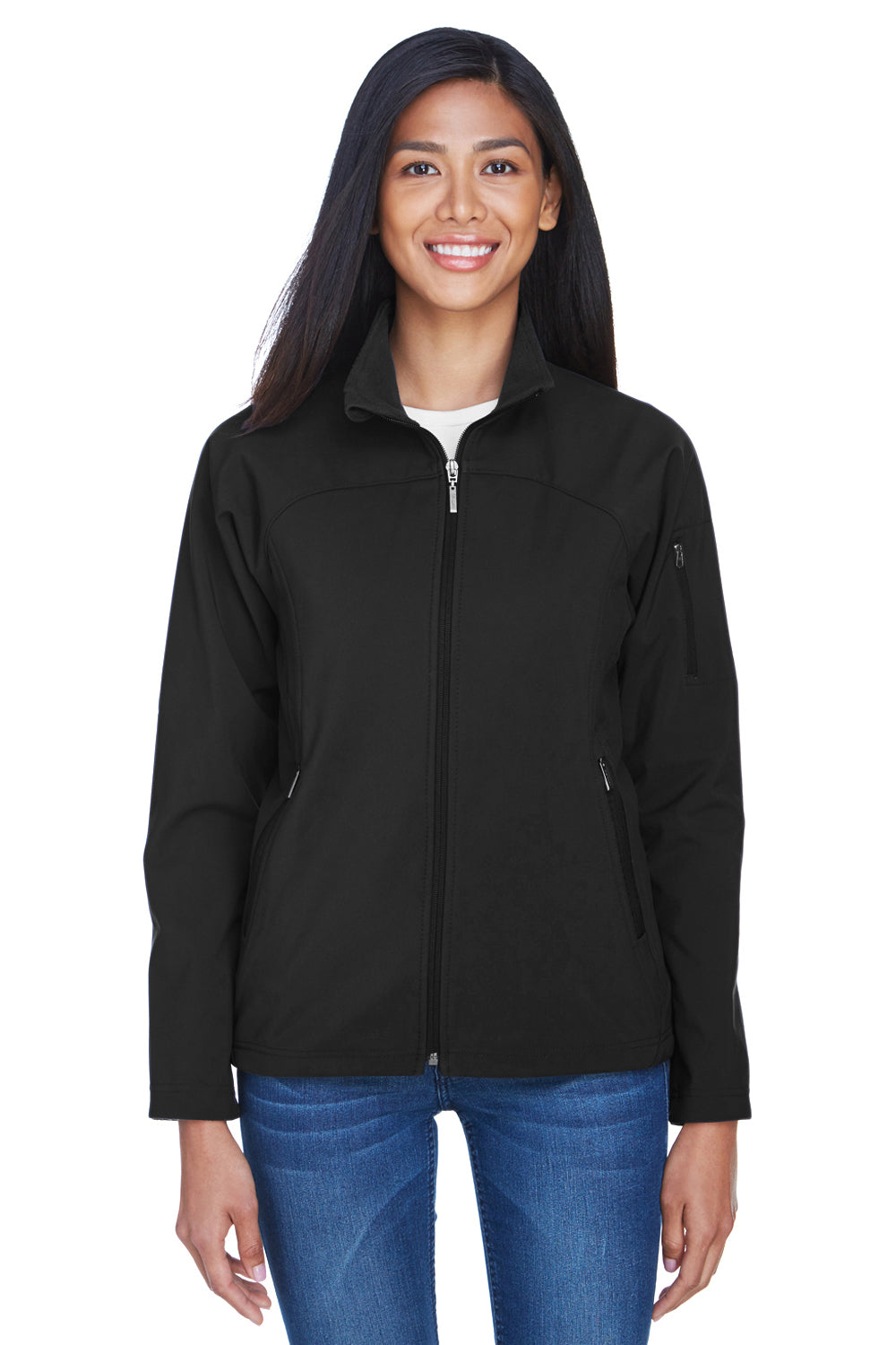 North End 78034 Womens Performance Water Resistant Full Zip Jacket Black Front