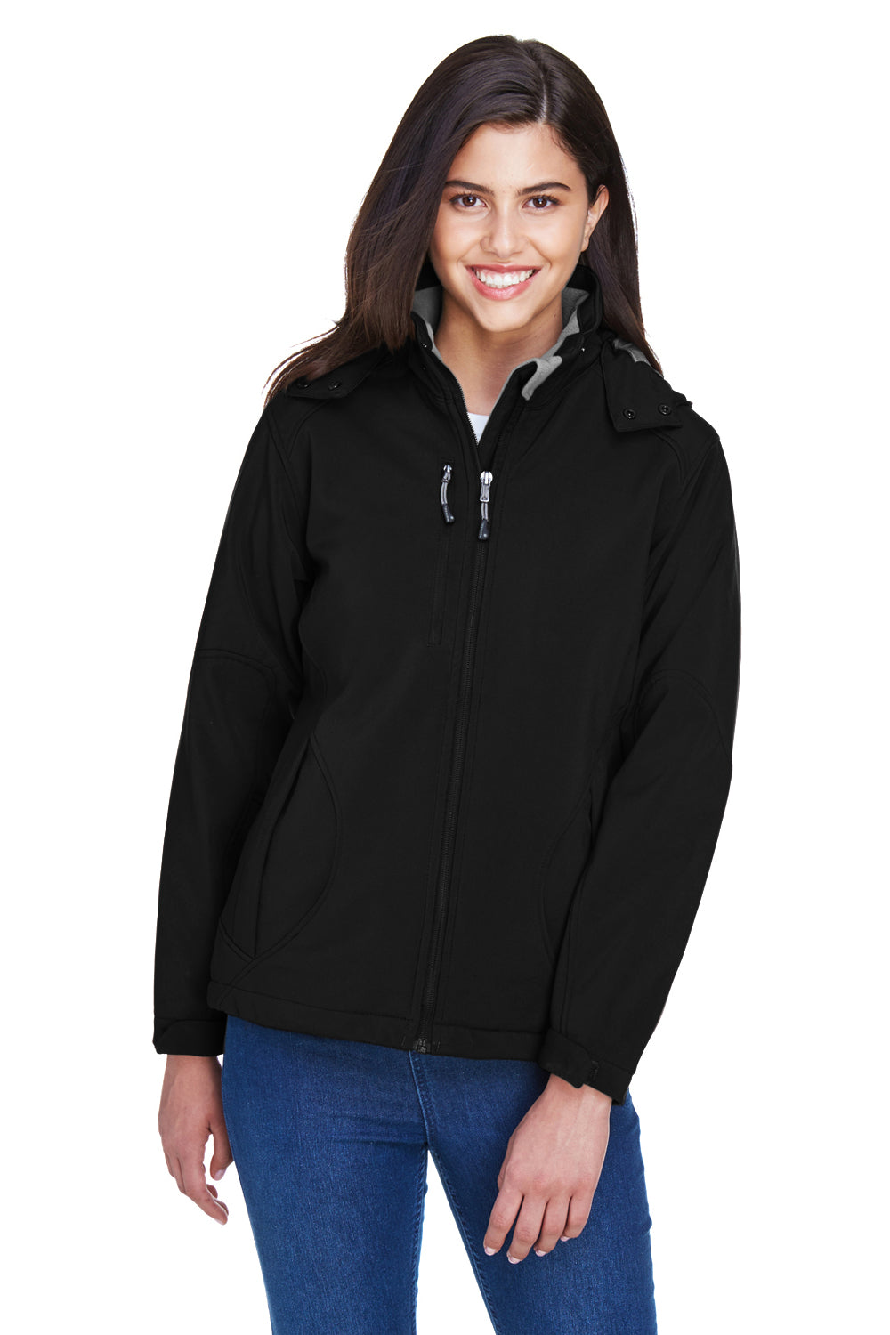 North End 78080 Womens Glacier Water Resistant Full Zip Hooded Jacket Black Front
